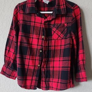 Healthtex Red and Black Plaid Flannel Button-Down Shirt